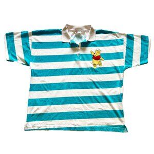 Disney Winnie the Pooh Sun Sportswear Vintage Blue Striped Polo Shirt Mens Sz L